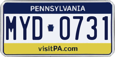 PA license plate MYD0731