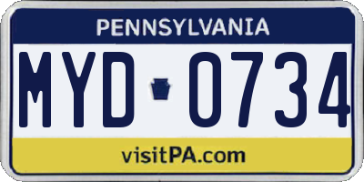PA license plate MYD0734