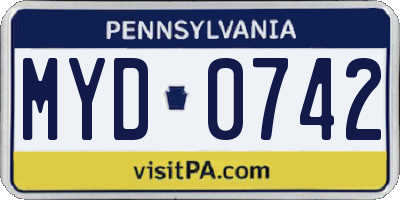 PA license plate MYD0742
