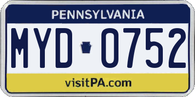 PA license plate MYD0752