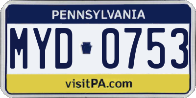 PA license plate MYD0753