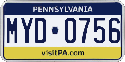 PA license plate MYD0756