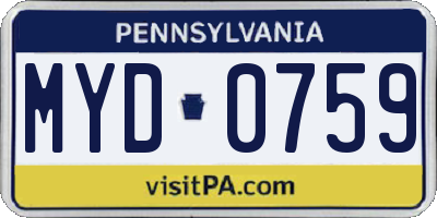PA license plate MYD0759