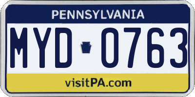 PA license plate MYD0763