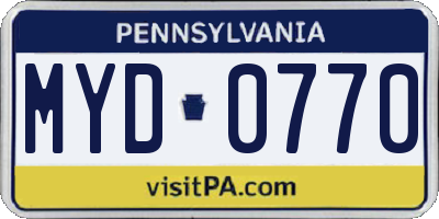 PA license plate MYD0770