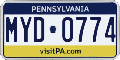 PA license plate MYD0774