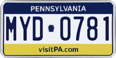PA license plate MYD0781