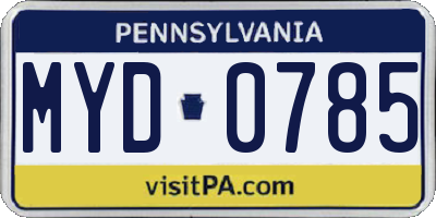 PA license plate MYD0785