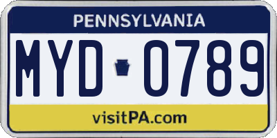 PA license plate MYD0789