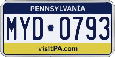 PA license plate MYD0793