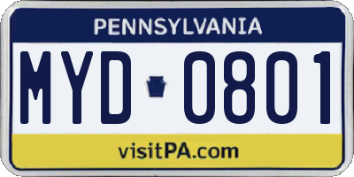 PA license plate MYD0801