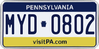 PA license plate MYD0802