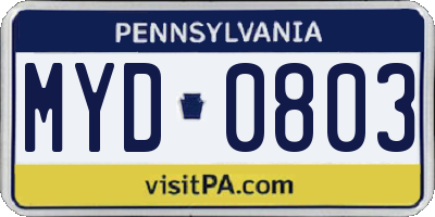 PA license plate MYD0803