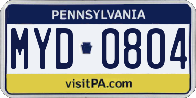 PA license plate MYD0804