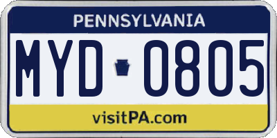 PA license plate MYD0805