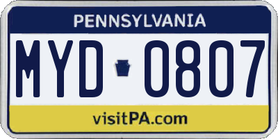 PA license plate MYD0807