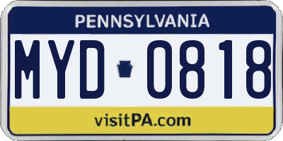 PA license plate MYD0818