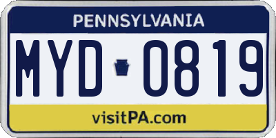 PA license plate MYD0819