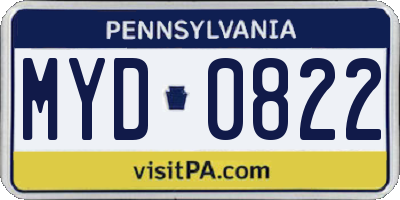 PA license plate MYD0822