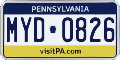 PA license plate MYD0826