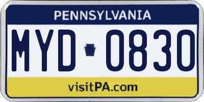 PA license plate MYD0830