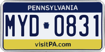 PA license plate MYD0831