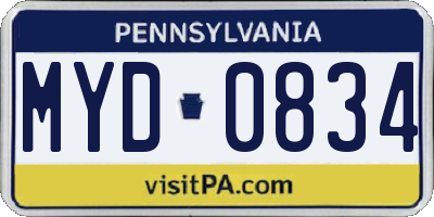 PA license plate MYD0834