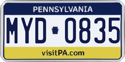 PA license plate MYD0835