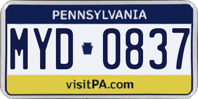PA license plate MYD0837
