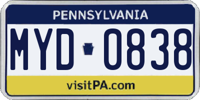 PA license plate MYD0838
