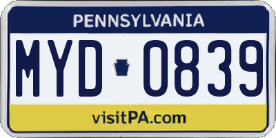PA license plate MYD0839