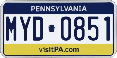 PA license plate MYD0851