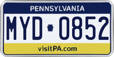 PA license plate MYD0852
