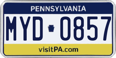 PA license plate MYD0857