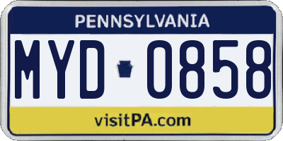 PA license plate MYD0858