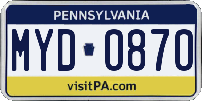 PA license plate MYD0870