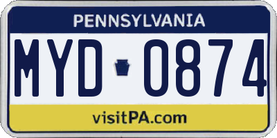 PA license plate MYD0874