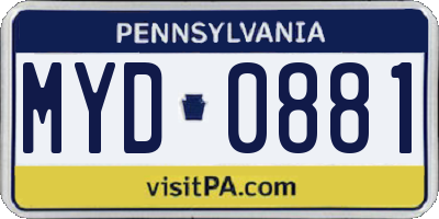 PA license plate MYD0881