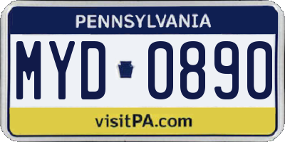 PA license plate MYD0890