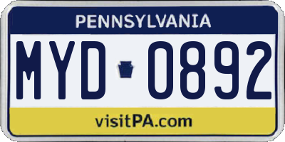 PA license plate MYD0892