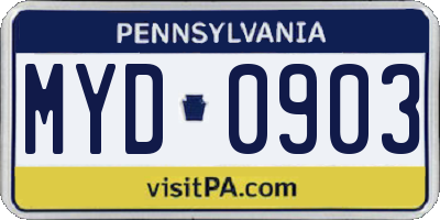 PA license plate MYD0903