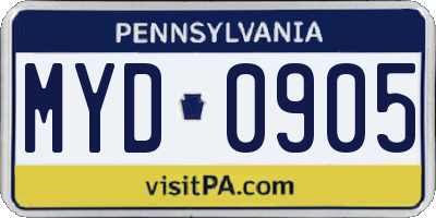 PA license plate MYD0905