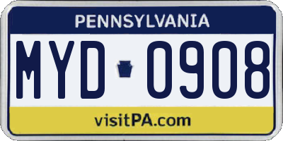 PA license plate MYD0908