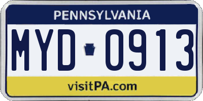 PA license plate MYD0913