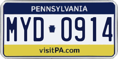 PA license plate MYD0914