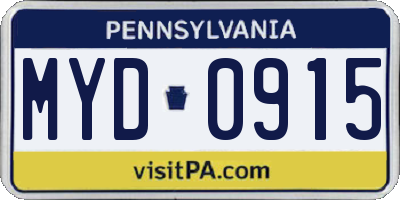 PA license plate MYD0915