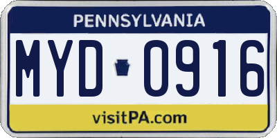PA license plate MYD0916
