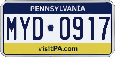 PA license plate MYD0917