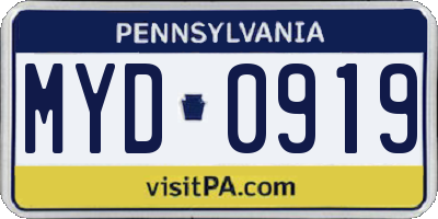 PA license plate MYD0919