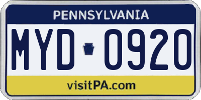 PA license plate MYD0920
